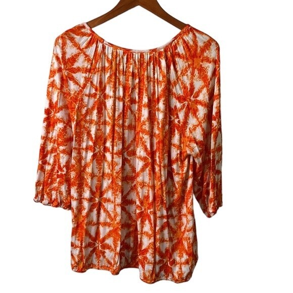 Michael Michael Kors Boxy Loose Fit Top Geo Abstract Colorful Print 3/4 Sleeve - Picture 8 of 16